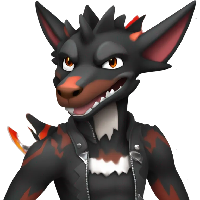Black Cool Edgy Anthro Sergal-Houndoom-Charizard Fakémon  with White and Red Edgy markings emoji