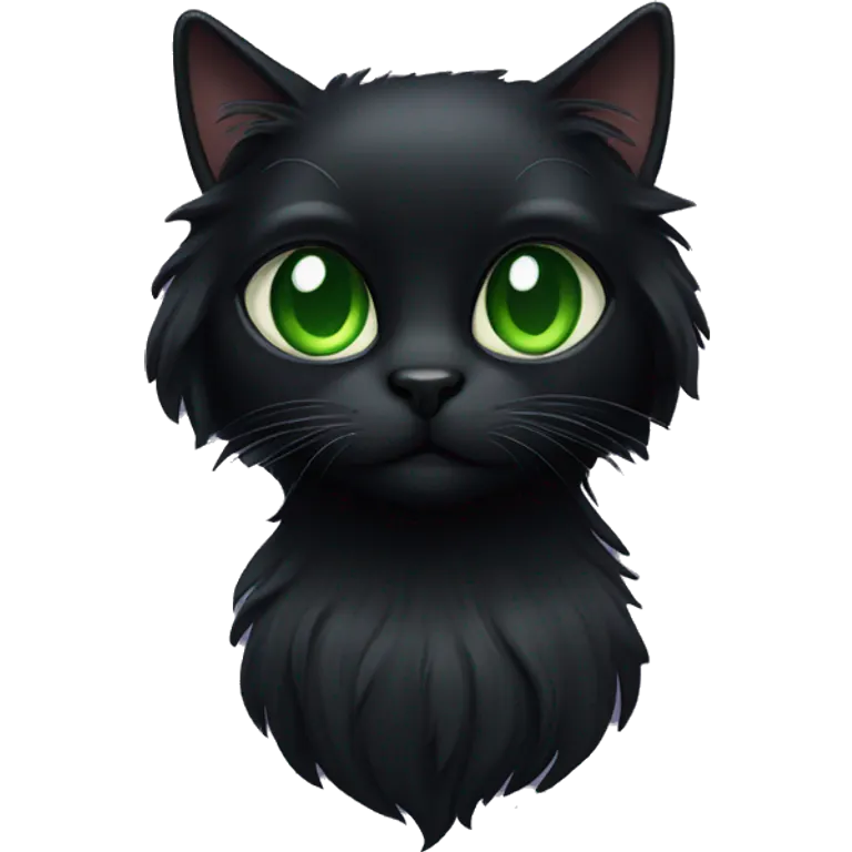long hair black cat with green eyes emoji