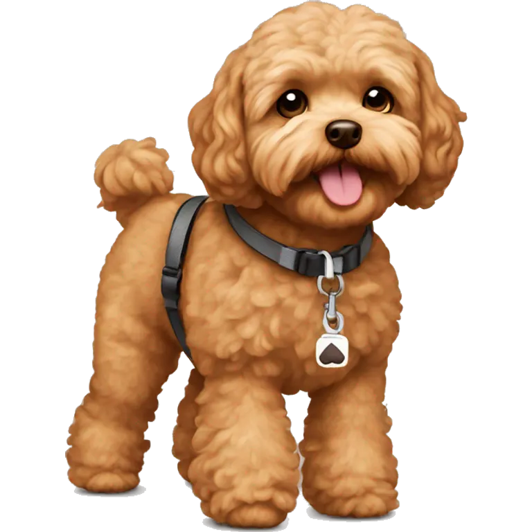Brown Maltipoo walks with leash emoji