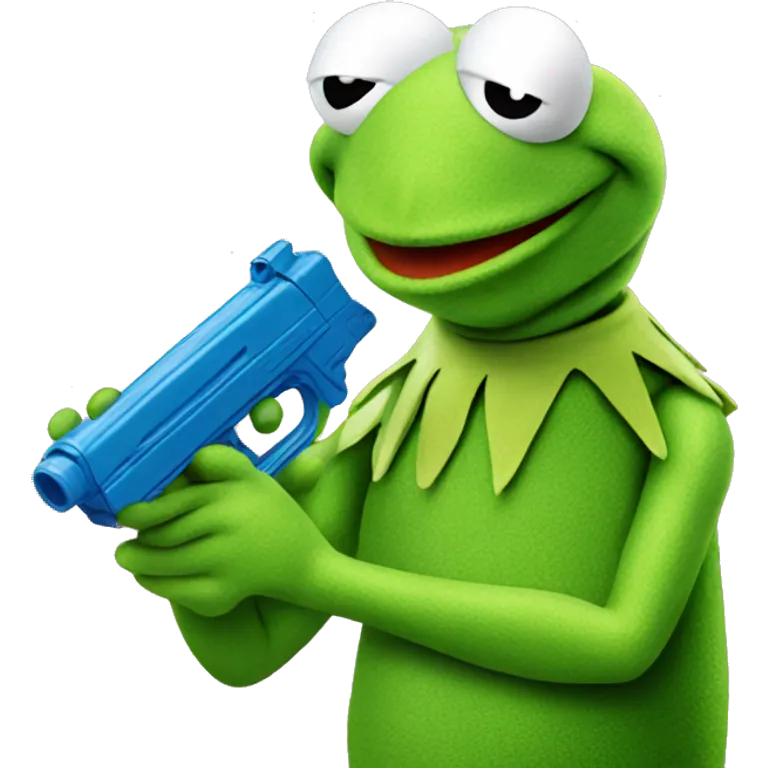 kermit the frog holding a water pistol  emoji
