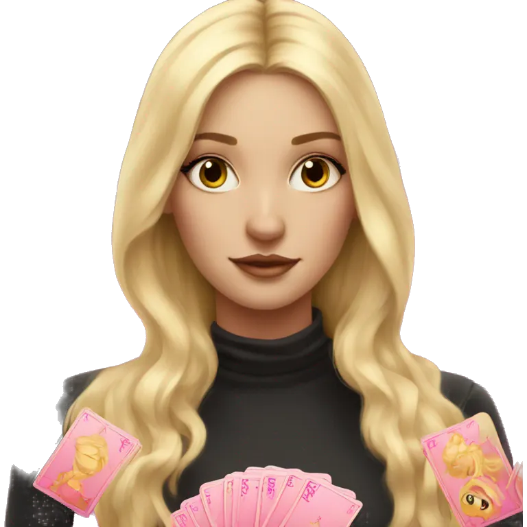 Blonde girl with pink pink tarot gold cards emoji