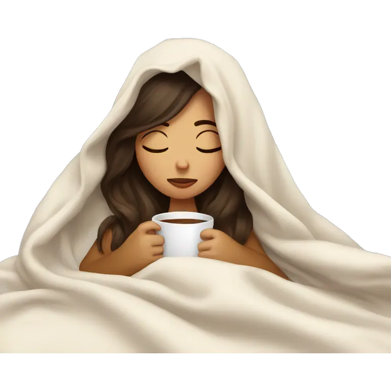 girl brunette inside a blanket sipping coffee eyes closed emoji