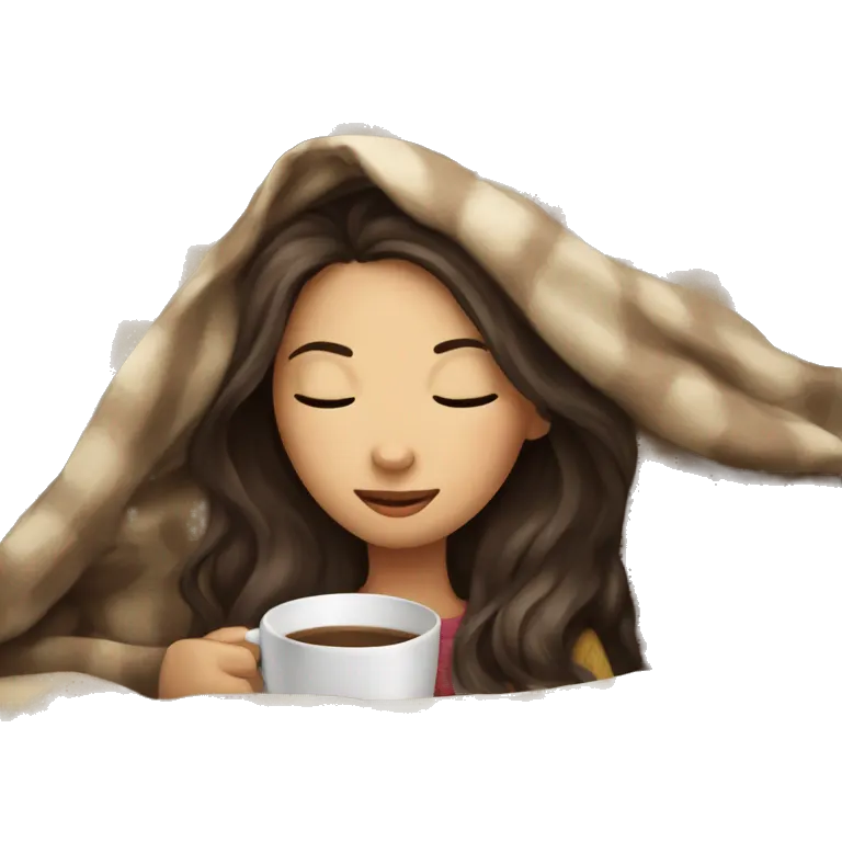 girl brunette inside a blanket sipping coffee eyes closed emoji