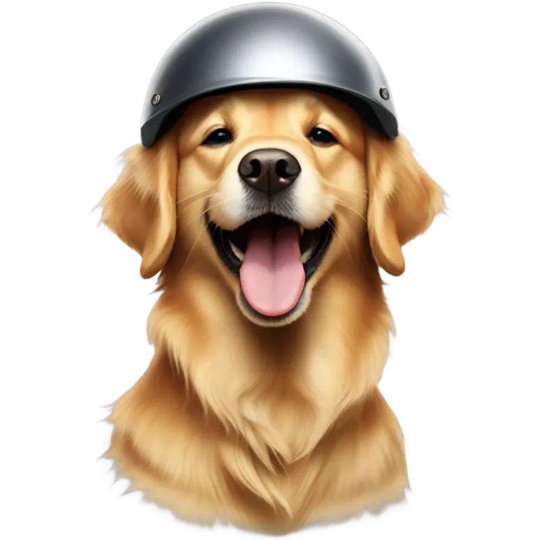 golden retriever with a helmet on and his tongue out drooling emoji