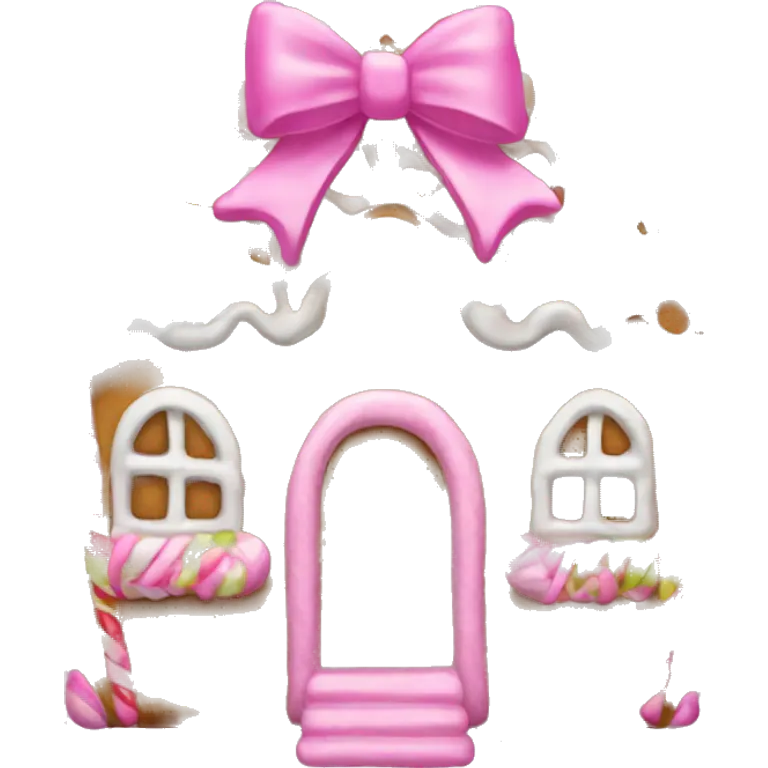 Gingerbread house with a pink bow  emoji