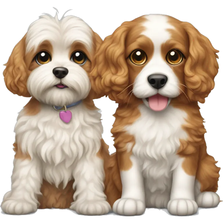 cavapoo dog next to calico cat emoji