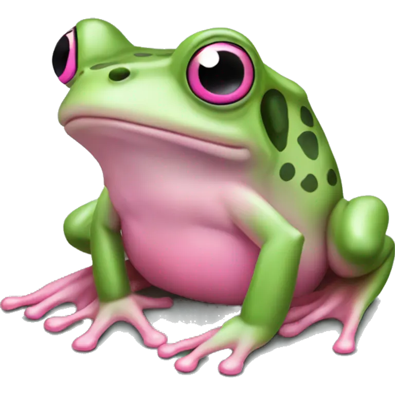 Sage green frog with a pink bow on its head emoji