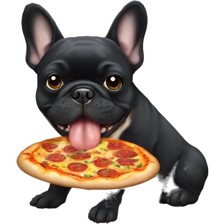 All black French bulldog eating pizza emoji
