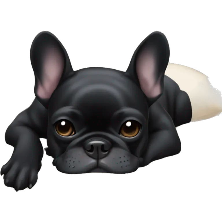 An all-Black French bulldog napping emoji