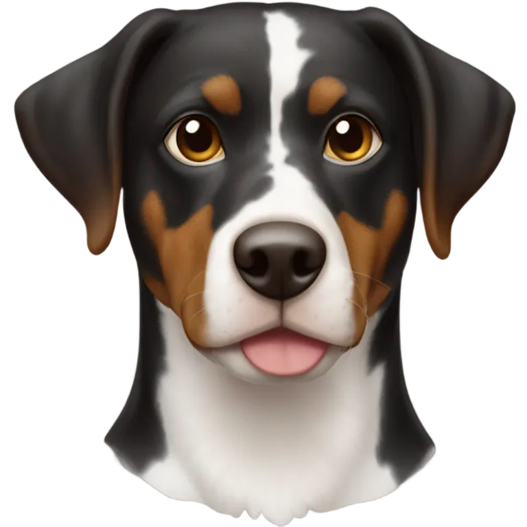 Appenzeller Viszla Mix Schwarz braun mit einem weißen fleck auf der brust emoji