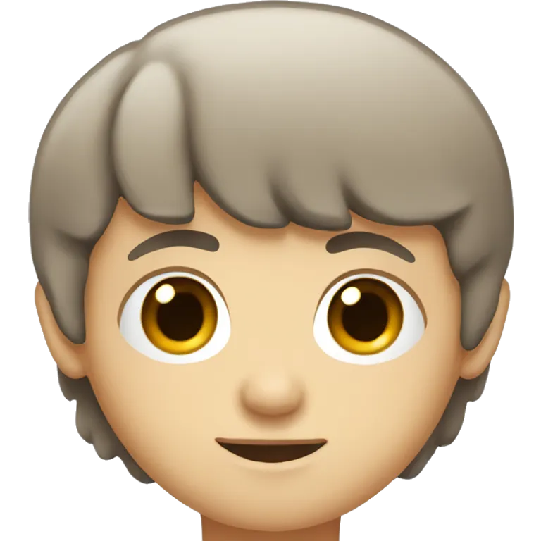 White boy with short dark brown hair, with bangs, brown eyes emoji