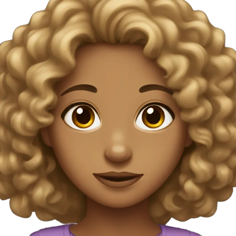 tan girl with curly medium hair and brown eyes emoji