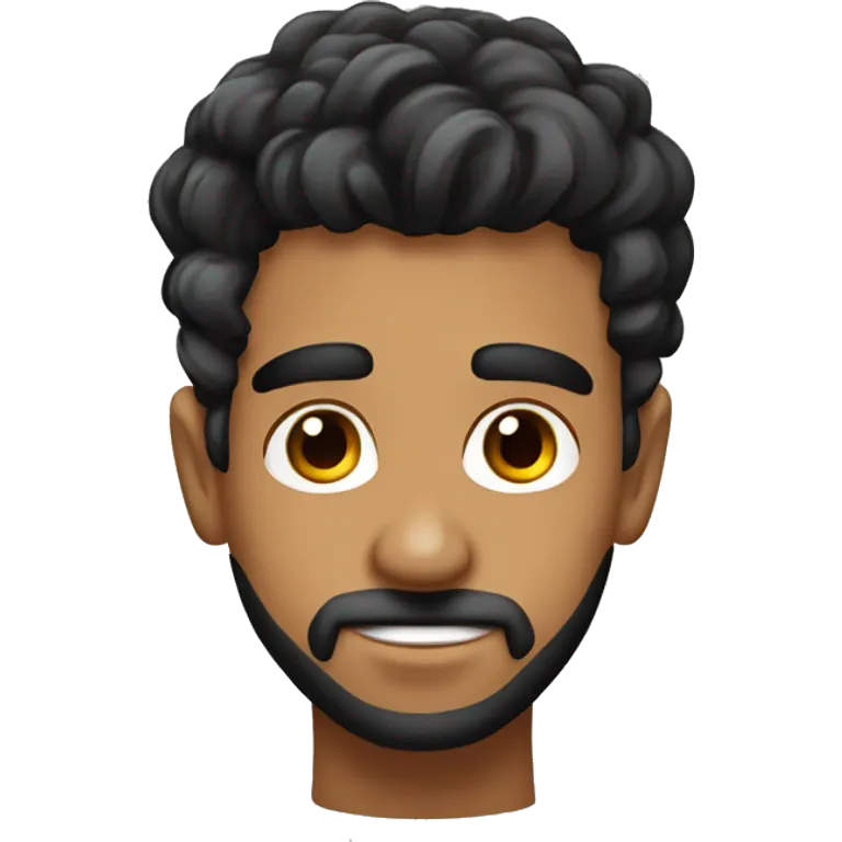 hombre de piel morena, ojos de color negro, cabello corto y rizado emoji