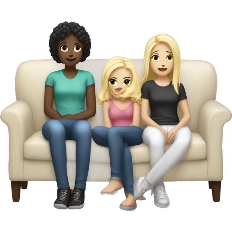Two Girls chill on the Couch one blonde one dark haired Both white  emoji