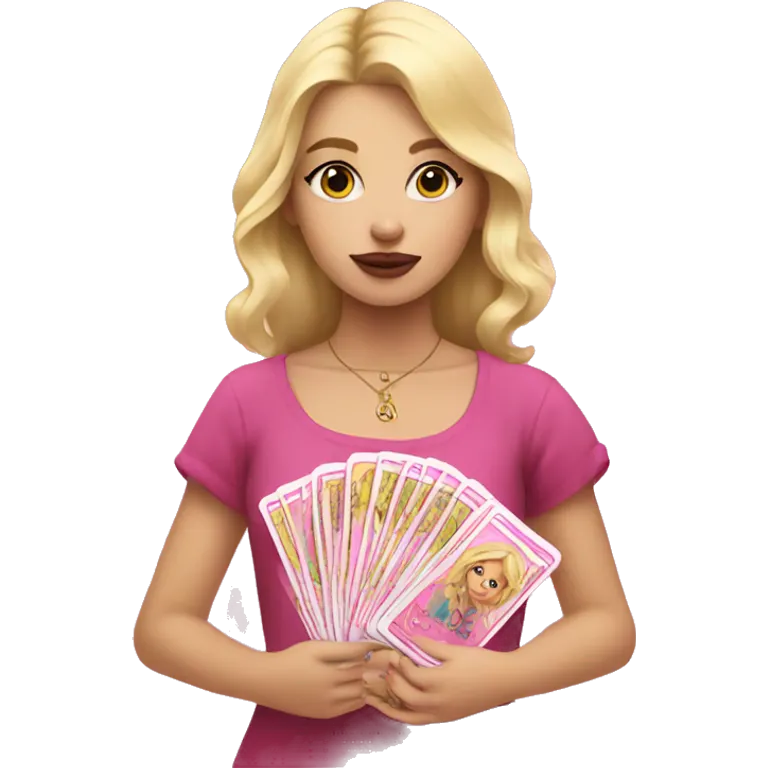 Blonde girl with pink tarot cards emoji