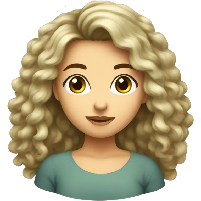 ragazza con capelli lisci di media lunghezza, biondo scuro, occhi verdi e entiggini emoji