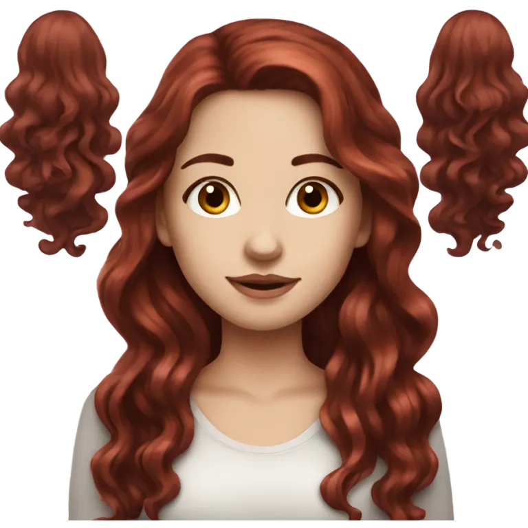 Beautiful white girl with long dark red wavy hair  emoji