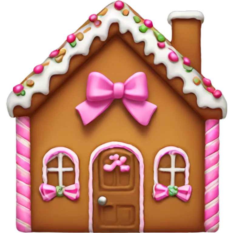 Gingerbread house with a pink bow  emoji