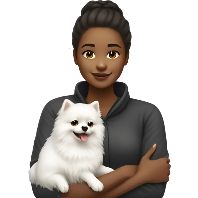 girl hug white Pomeranian emoji