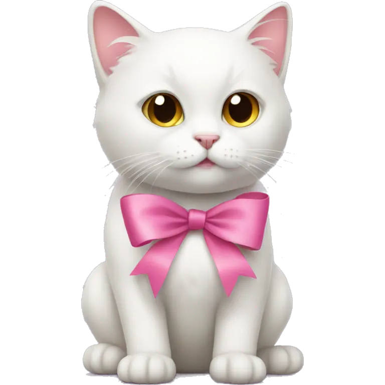 white cat with a pink ribbon emoji