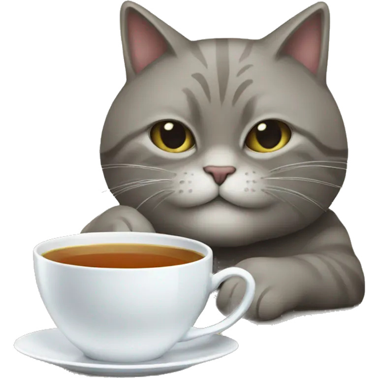 Un chat avec une tasse de thé  emoji