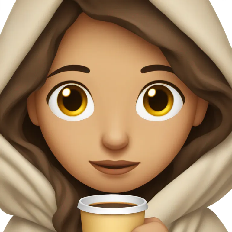 Brunette girl inside a blanket sipping coffee eyes closed emoji