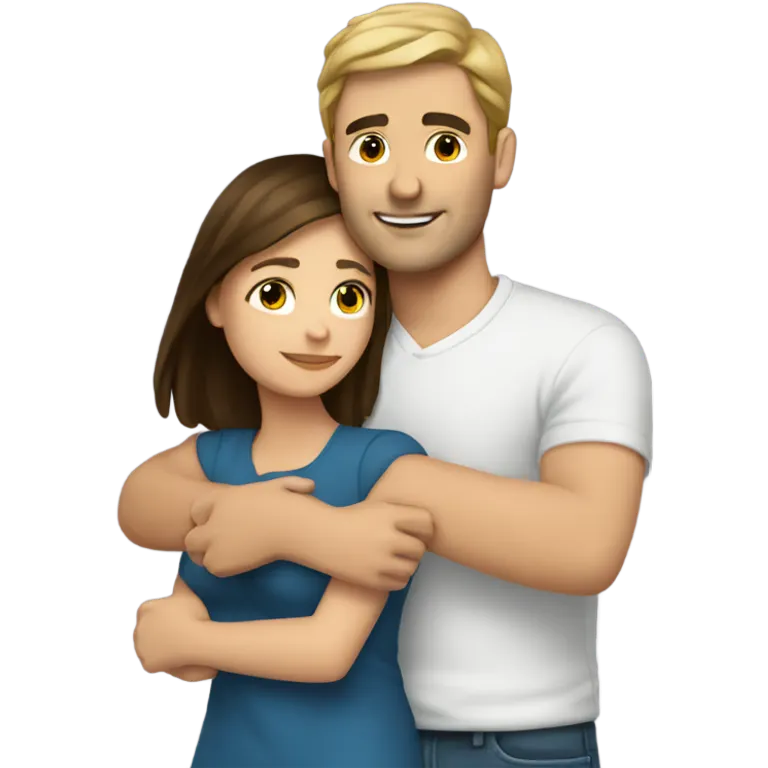 caucasian man hugging brunette girl emoji