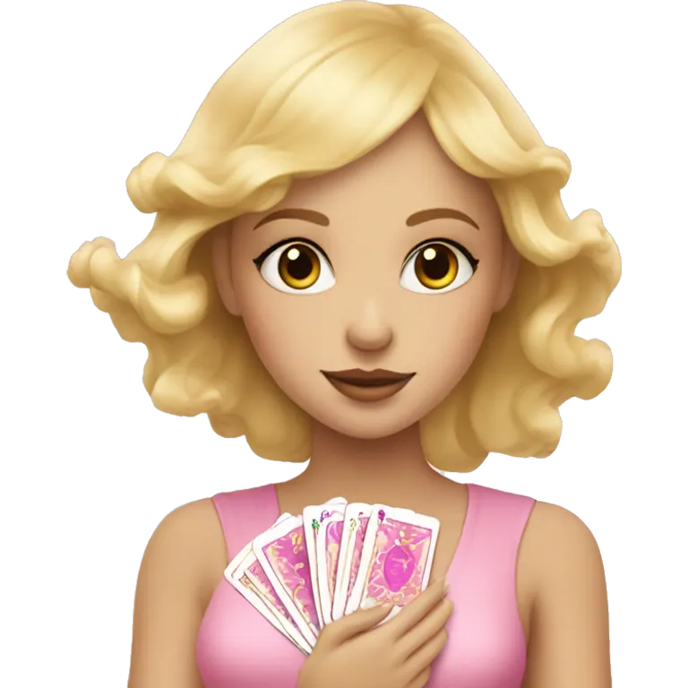 Blonde beautiful girl with pink pink tarot gold cards emoji