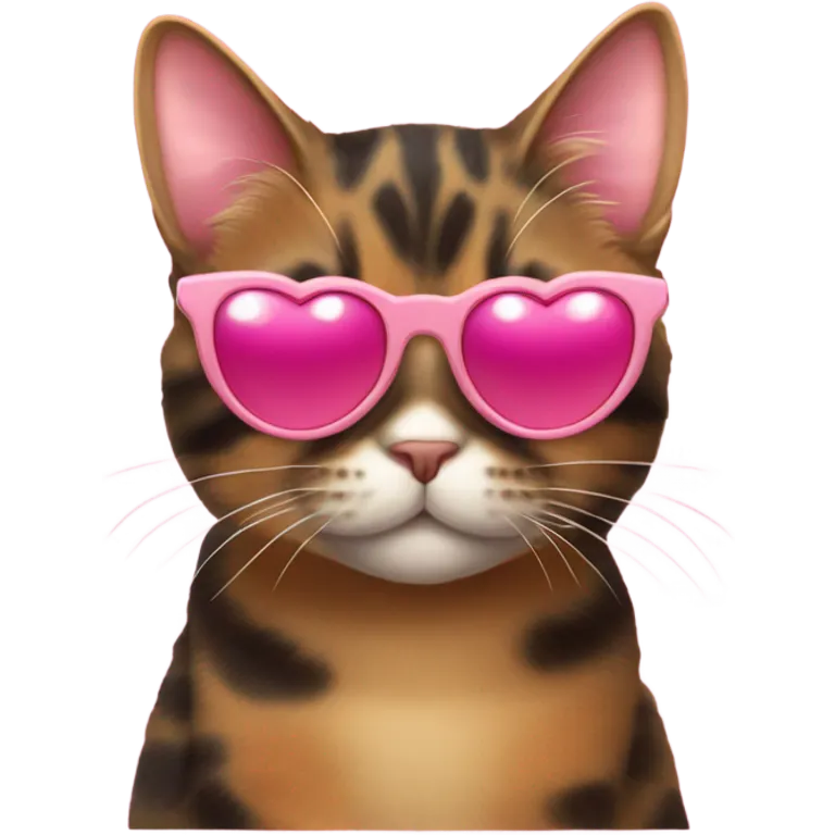 Cute fat tortishell cat wearing pink heart shaped sunglasses emoji