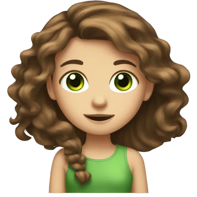 Cute girl with long brown hair and green eyes emoji