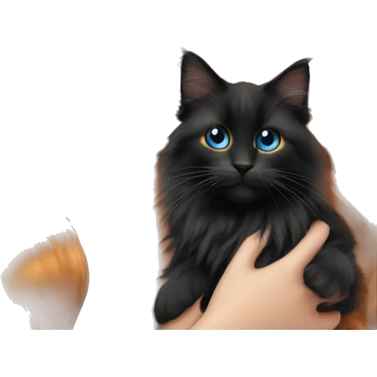 Barbie girl with long ginger hair and blue eyes Holds in her arms Black Maine coon emoji