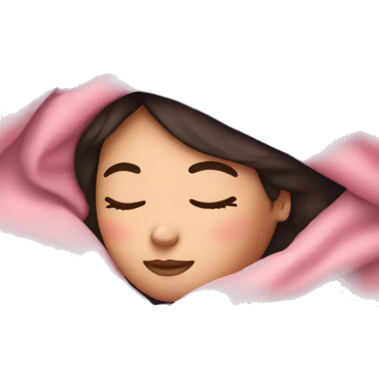 white girl with dark hair sleeping in pink blanket emoji