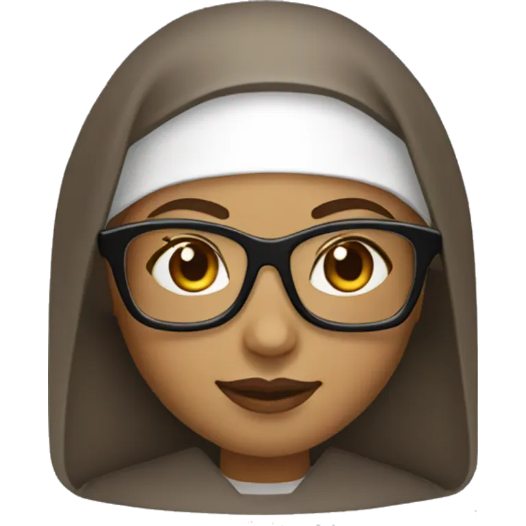 Female nun medium skin tone with curly hair wearing spike Lee glasses  emoji