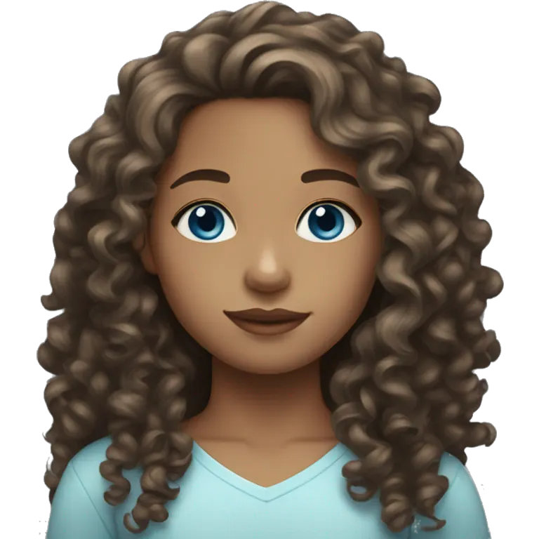 light skin girl long curly brown hair blue eyes emoji