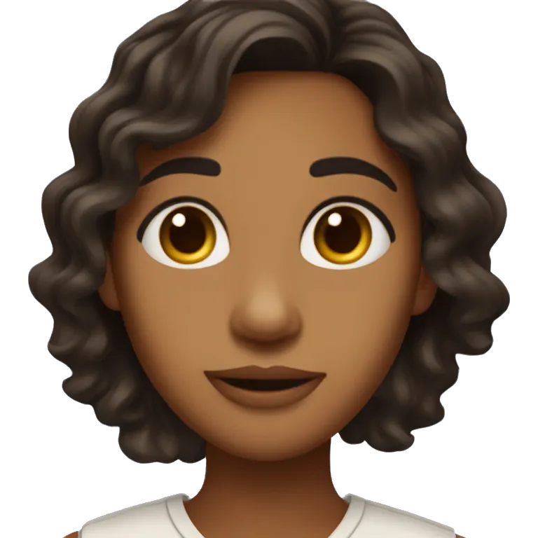 Warm olive toned skin with long dark brown wavy hair and dark brown eyes emoji