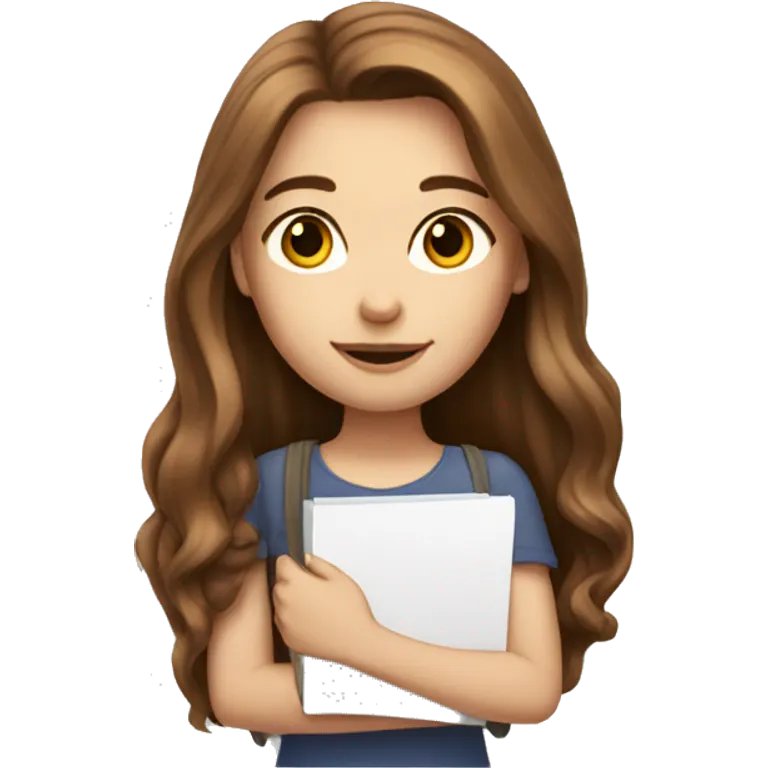 white-girl-with-long-brown-hair with notepad emoji