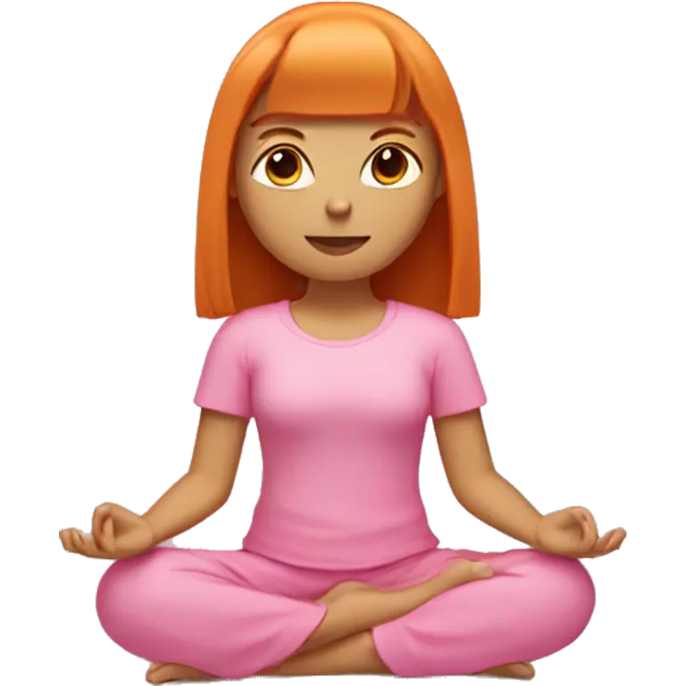ginger girl with shoulder lenght straight hair with bangs wearing pink sitting in meditation emoji