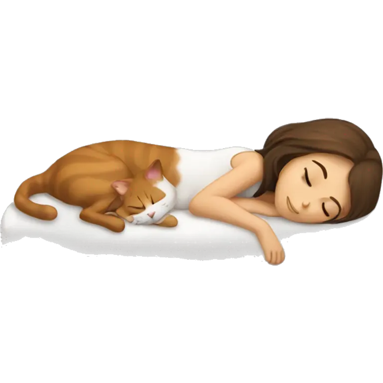 sleeping girl brown hair laying next to Calico cat emoji