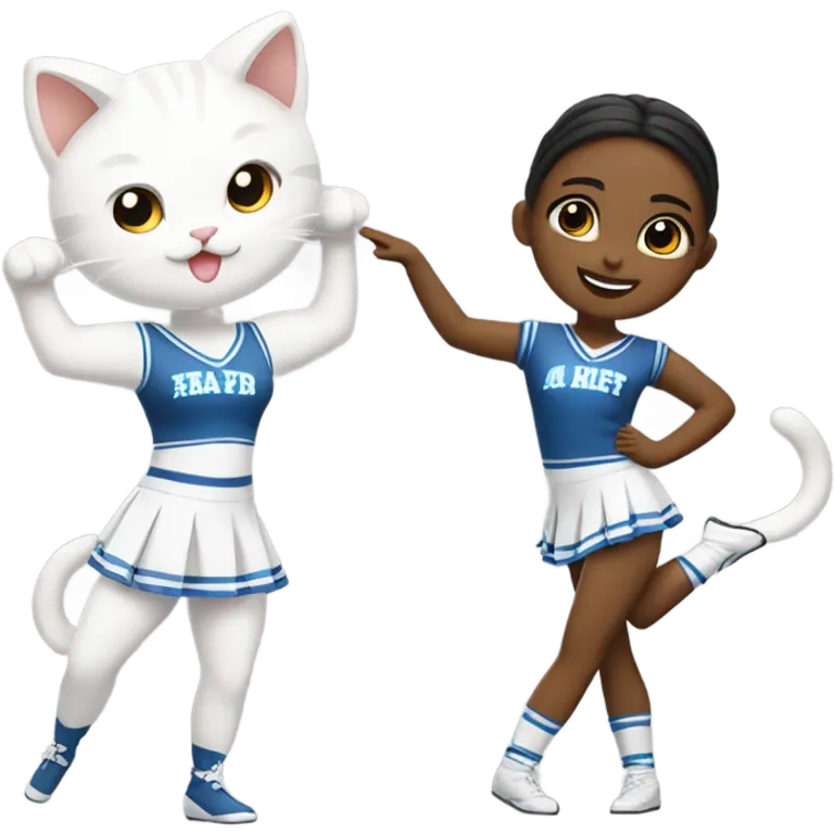White-cat stretching-Cheerleader-blonde-pigtails emoji