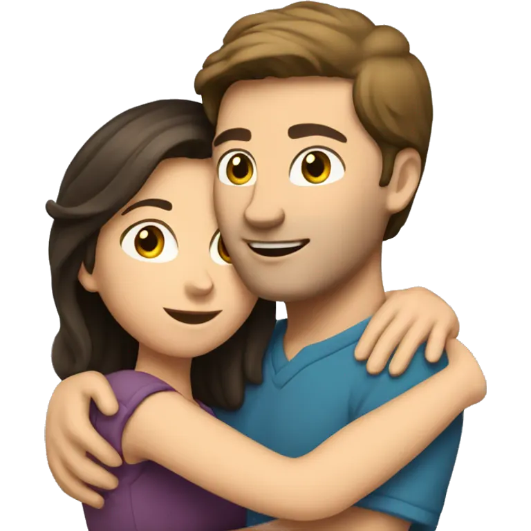Caucasian brunette couple hugging emoji