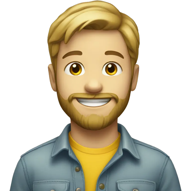 White smiling boy with beard in yellow shirt emoji