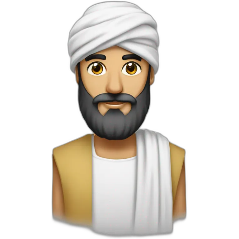 homme arabe avec une très longue barbe noir un turban à carreaux blancs et une longue djellaba blanche emoji