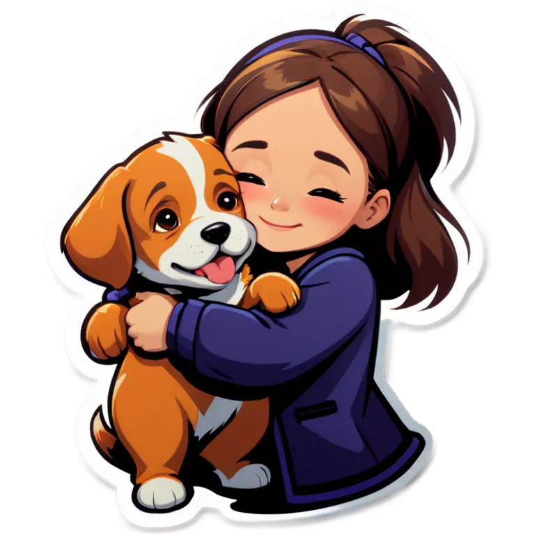 A girl hugging dog emoji