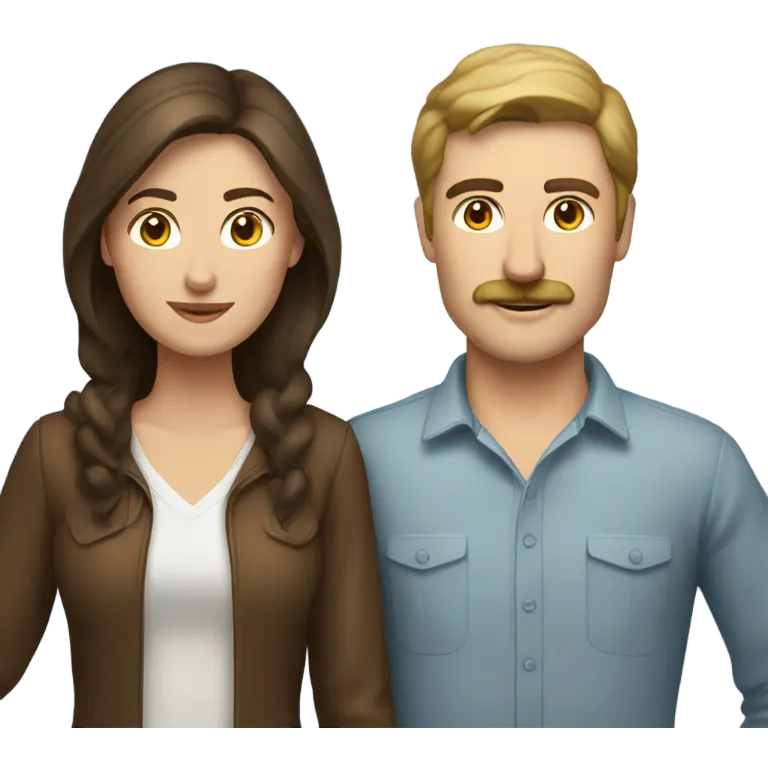 caucasian brunette couple moustache  emoji