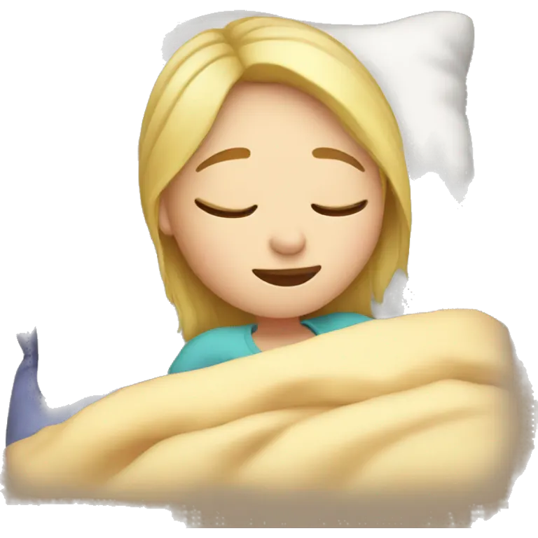 Blond girl sleeping in a cozy bed  emoji