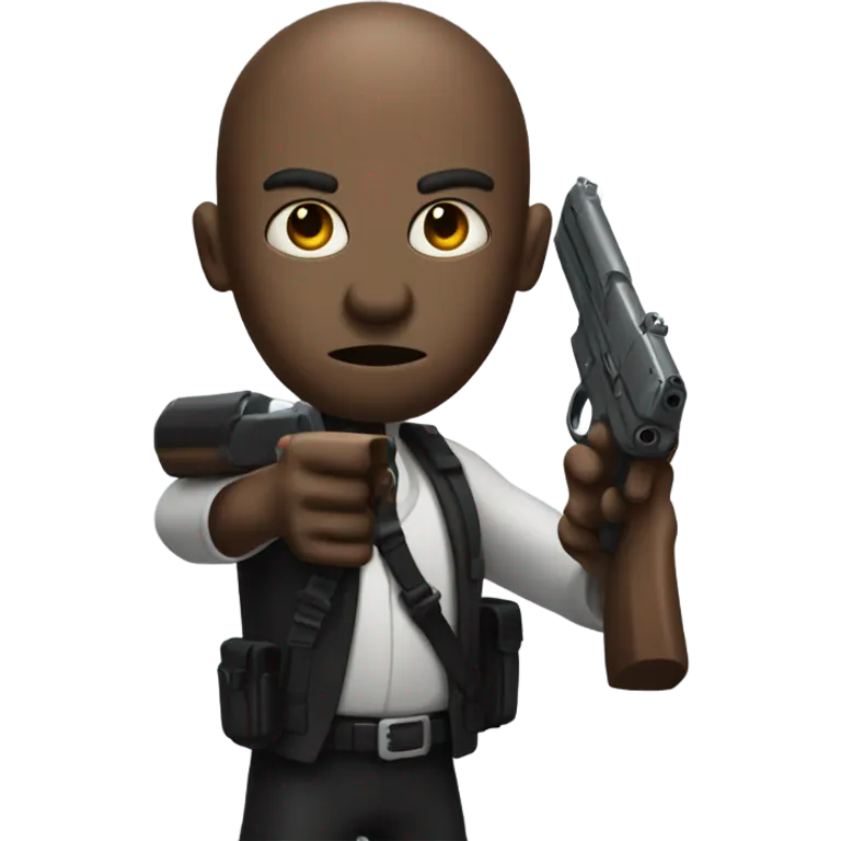 Tall Martian hitman pointing gun high at the camera emoji