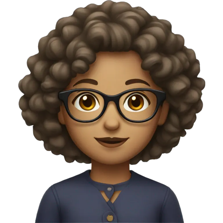 A girl with curly hair with glasses and brown eyes emoji