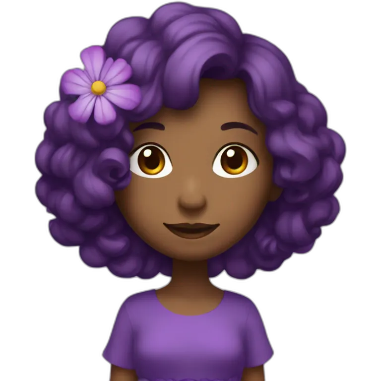 Fille avec des cheveux violet , une robe violette et une fleur dans les cheveux emoji
