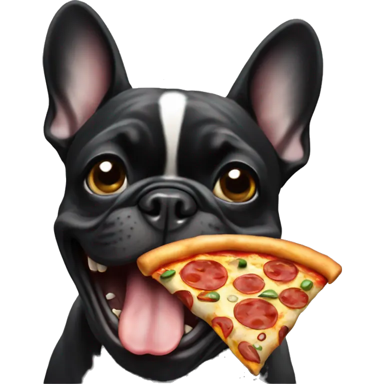 All black French bulldog eating pizza emoji