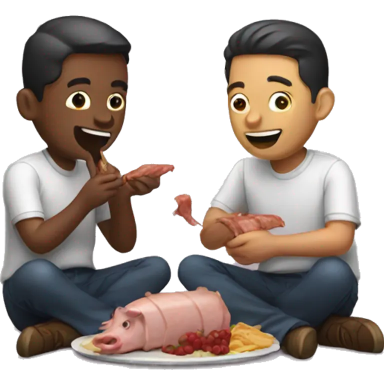 Two men eating pork emoji